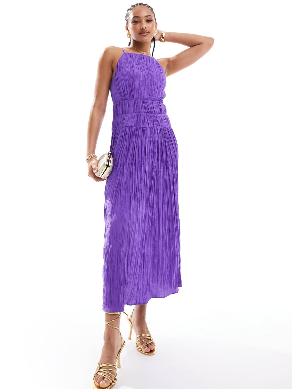 Purple Crinkle Halter Maxi Dress - Women